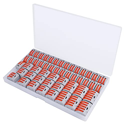 XHF 50 PCS Lever Wire Electrical Connectors Nuts Assortment Kit with 28-12 AWG, Multiple Stud2/3/5 Conductor Combination Compact, Electrical Insulated Terminals, Quick Disconnect Splicing - Image 1
