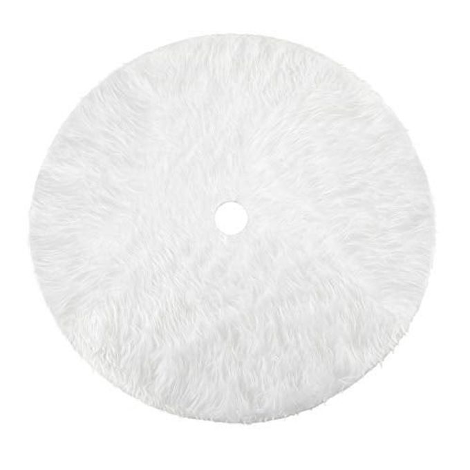 PLUSH CHRISTMAS TREE SKIRT ROUND SNOW WHITE XMAS TREE MAT BASE COVER FOR HOLIDAY HOME DECORATIONS 31INCH78CM