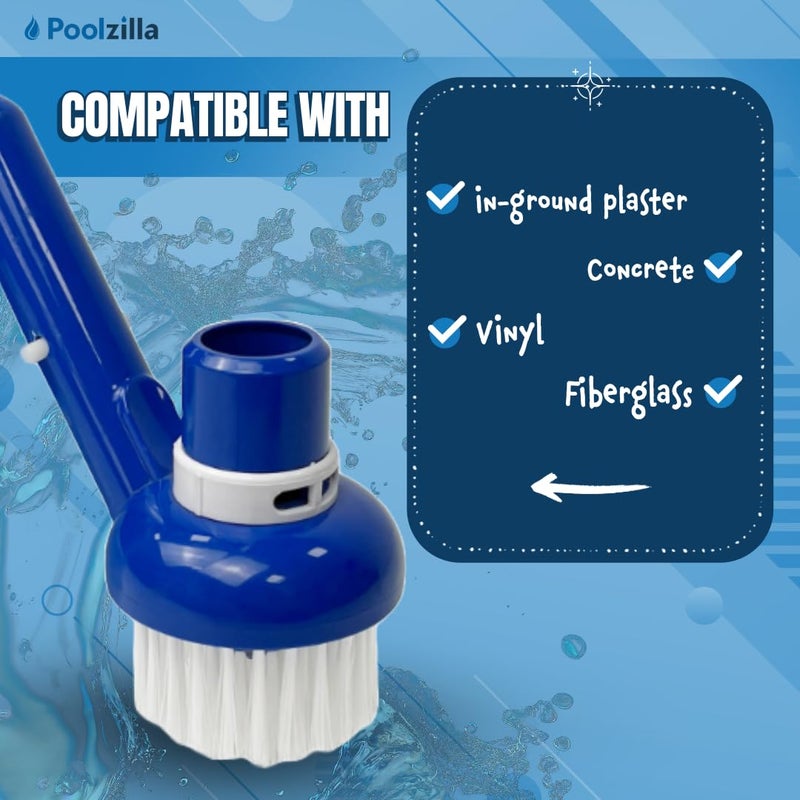 Poolzilla Corner Vacuum Brush with Adjustable Ring, [2 Pack] Safe for Concrete and Vinyl, Connects to 1 1/2'' Hoses and 1 1/4'' Telescopic Poles, for Pools, Spas, Walls, Floors, Steps, and Corners - Image 4