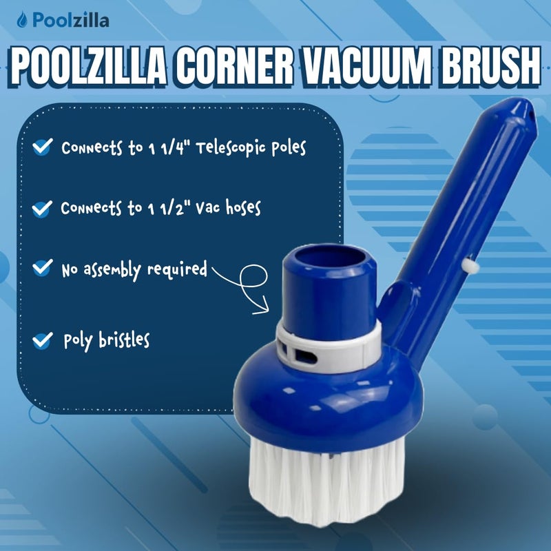 Poolzilla Corner Vacuum Brush with Adjustable Ring, [2 Pack] Safe for Concrete and Vinyl, Connects to 1 1/2'' Hoses and 1 1/4'' Telescopic Poles, for Pools, Spas, Walls, Floors, Steps, and Corners - Image 1