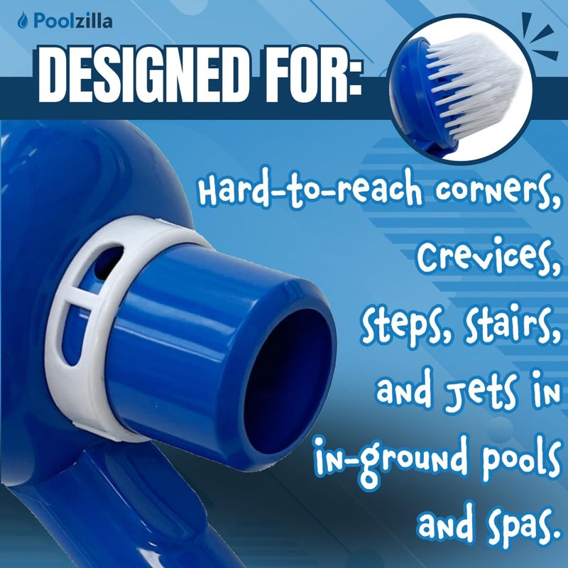 Poolzilla Corner Vacuum Brush with Adjustable Ring, [2 Pack] Safe for Concrete and Vinyl, Connects to 1 1/2'' Hoses and 1 1/4'' Telescopic Poles, for Pools, Spas, Walls, Floors, Steps, and Corners - Image 5