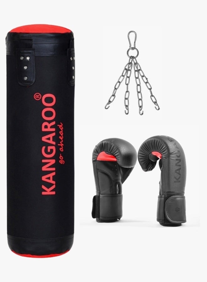 KANGAROO A complete boxing set including a boxing bag with gloves and a locking chain.