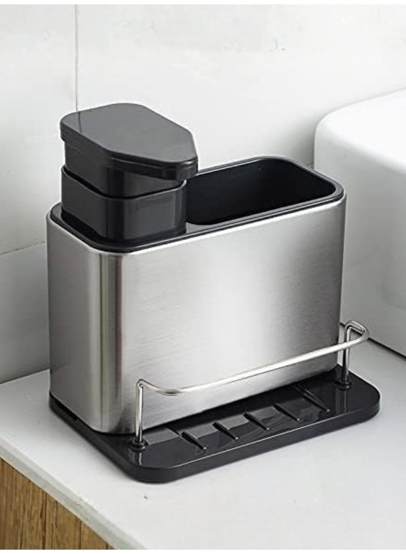 Sink Caddy Sponge Holder Organizer and Dish Soap Pump Dispenser, Stainless Steel - Image 1