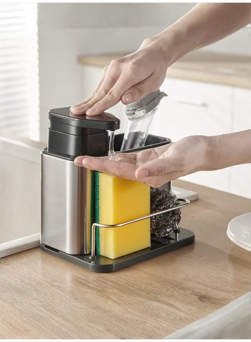 Sink Caddy Sponge Holder Organizer and Dish Soap Pump Dispenser, Stainless Steel - Image 4