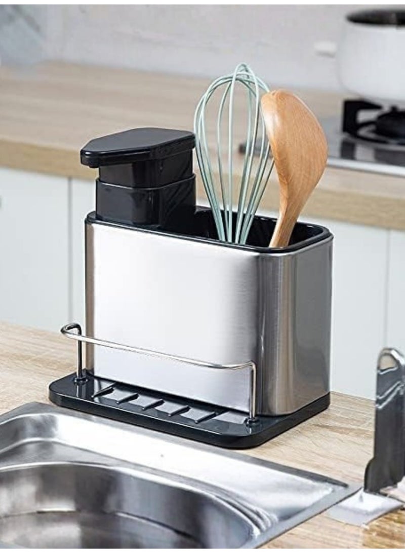 Sink Caddy Sponge Holder Organizer and Dish Soap Pump Dispenser, Stainless Steel - Image 2