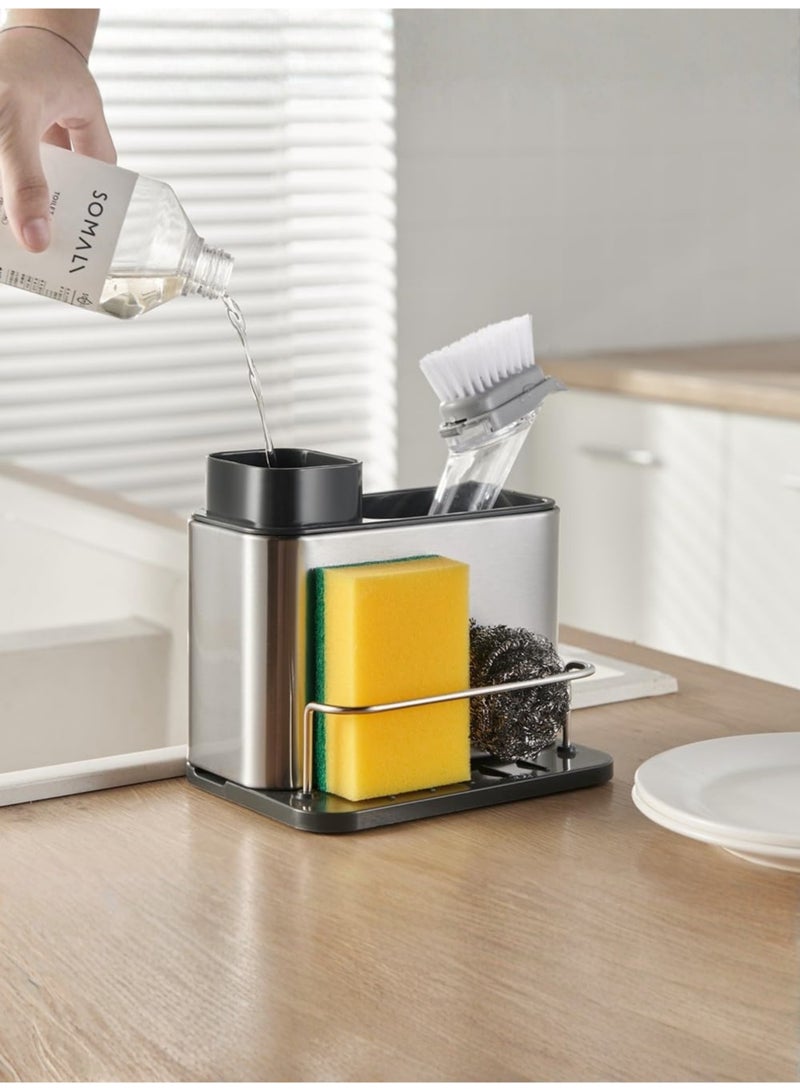 Sink Caddy Sponge Holder Organizer and Dish Soap Pump Dispenser, Stainless Steel - Image 5