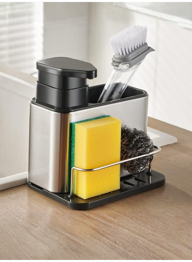 Sink Caddy Sponge Holder Organizer and Dish Soap Pump Dispenser, Stainless Steel - Image 3