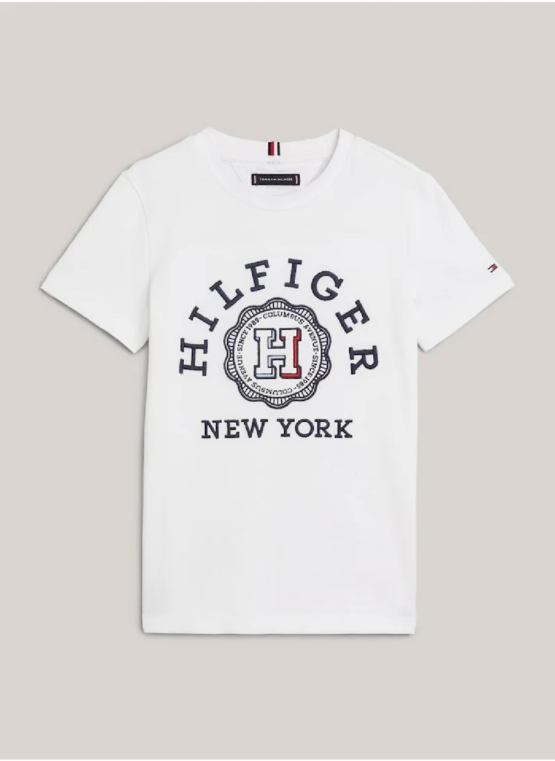 TOMMY HILFIGER Boys' Hilfiger Monotype Archive Crest Logo Embroidery T-Shirt -  Pure cotton, White