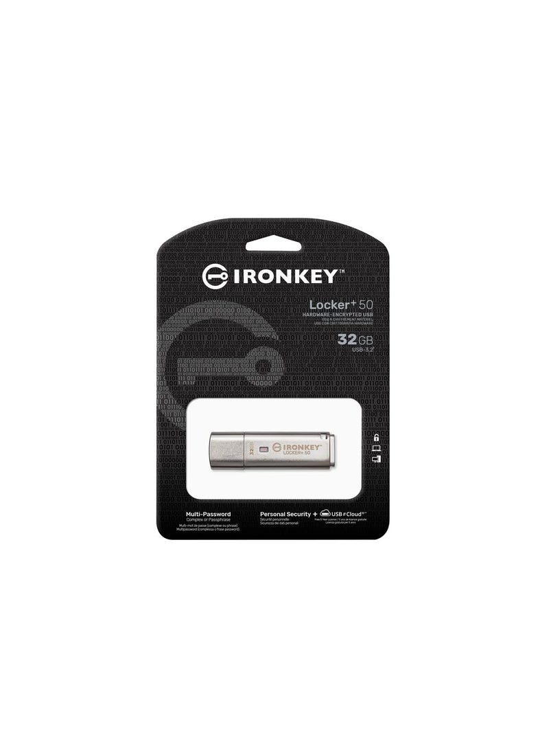 Kingston Kingston Ironkey Locker+ 50 32GB Encrypted USB Flash Drive | USB 3.2 Gen 1 | XTS-AES Protection | Multi-Password Security Options | Automatic Cloud Backup | Metal Casing | IKLP50/32GB,Silver  - Image 3