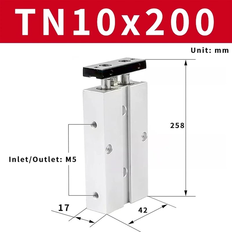 TN10x200 Dual Action Compact Pneumatic Air Cylinder 10mm Bore 200mm Stroke - Image 3