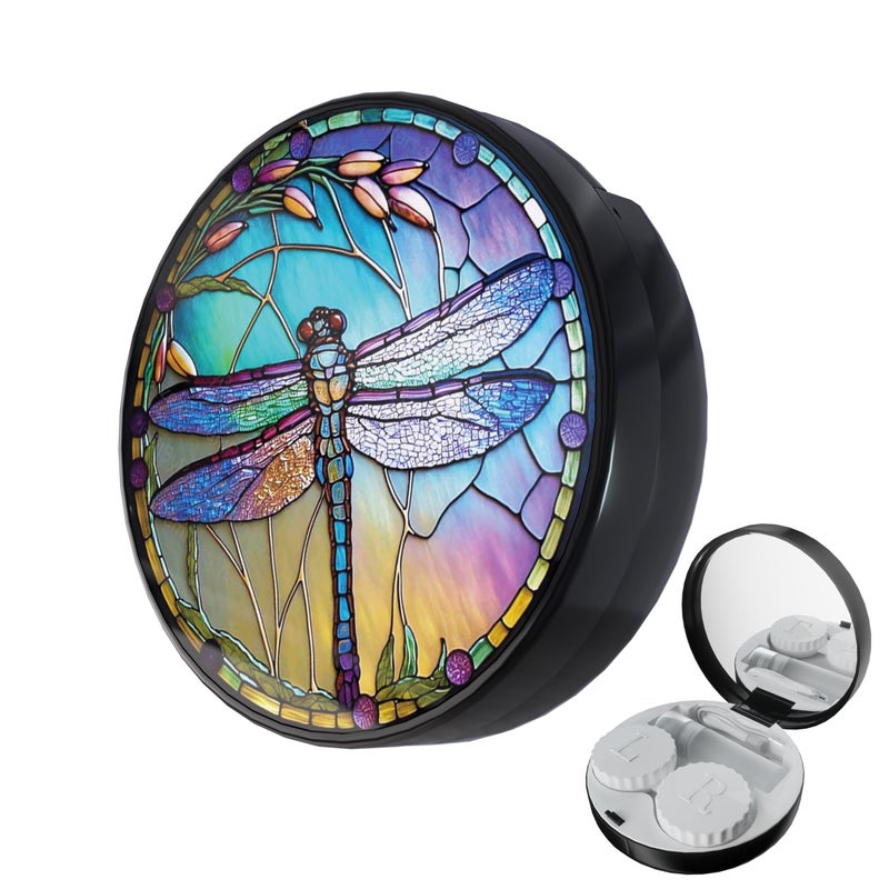 LRITER Contact Lens Case Portable with Mirror a Variety of Patterns and Shapes to Choose from Auitable for Daily Makeup Office Travel Outdoor Use Dragonfly