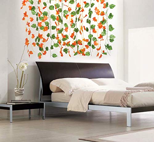 BS AMOR Home Decor Artificial Garland Money Plant and Maple Leaf Creeper/Bail Junglee Theme Combo| Wall Hanging | Speacial Ocassion Decoration Miulticolour Pack of (6 Green + 6 Orange) Strings (12) - Image 2