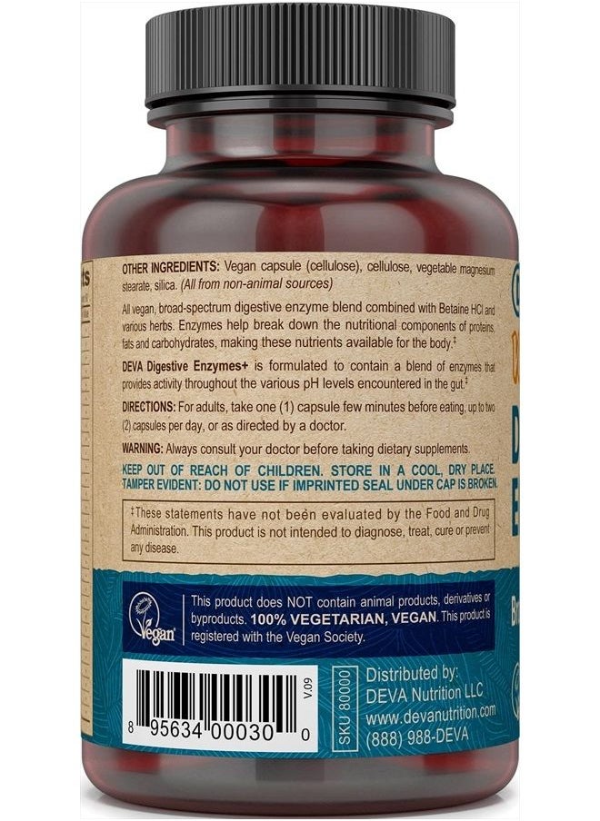 Digestive Enzymes Plus Supplement - A Unique Blend of Enzymes & Herbs - 90 Capsules, 1-Pack