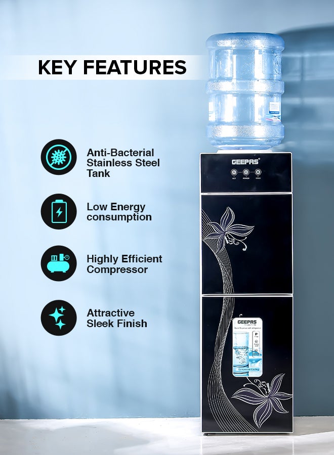 GEEPAS Top Loaded Water Dispenser With Refrigerator With Stainless Steel water Tank, Fast Cooling, 2 Tap- Hot & Cold, Child Safety Button, Cold Tank -2.8L Capacity, Hot Tank 1L Caacity GWD17023 Black & White - Image 1
