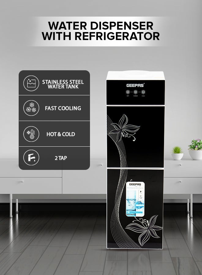 GEEPAS Top Loaded Water Dispenser With Refrigerator With Stainless Steel water Tank, Fast Cooling, 2 Tap- Hot & Cold, Child Safety Button, Cold Tank -2.8L Capacity, Hot Tank 1L Caacity GWD17023 Black & White - Image 2