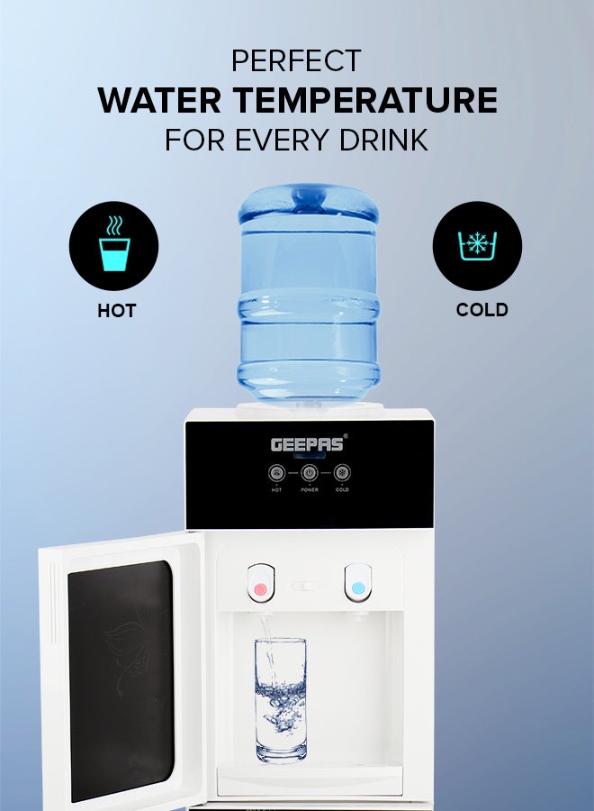 GEEPAS Top Loaded Water Dispenser With Refrigerator With Stainless Steel water Tank, Fast Cooling, 2 Tap- Hot & Cold, Child Safety Button, Cold Tank -2.8L Capacity, Hot Tank 1L Caacity GWD17023 Black & White - Image 3
