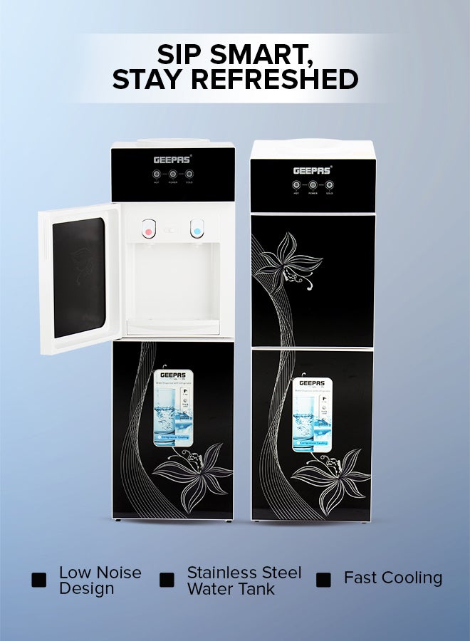 GEEPAS Top Loaded Water Dispenser With Refrigerator With Stainless Steel water Tank, Fast Cooling, 2 Tap- Hot & Cold, Child Safety Button, Cold Tank -2.8L Capacity, Hot Tank 1L Caacity GWD17023 Black & White - Image 5