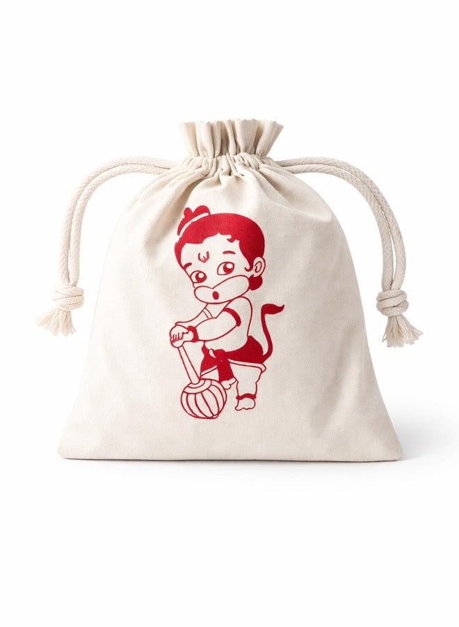 Handmakers Red Hanuman Print Canvas Potli Bags 7 * 9 inch (30) - Image 2