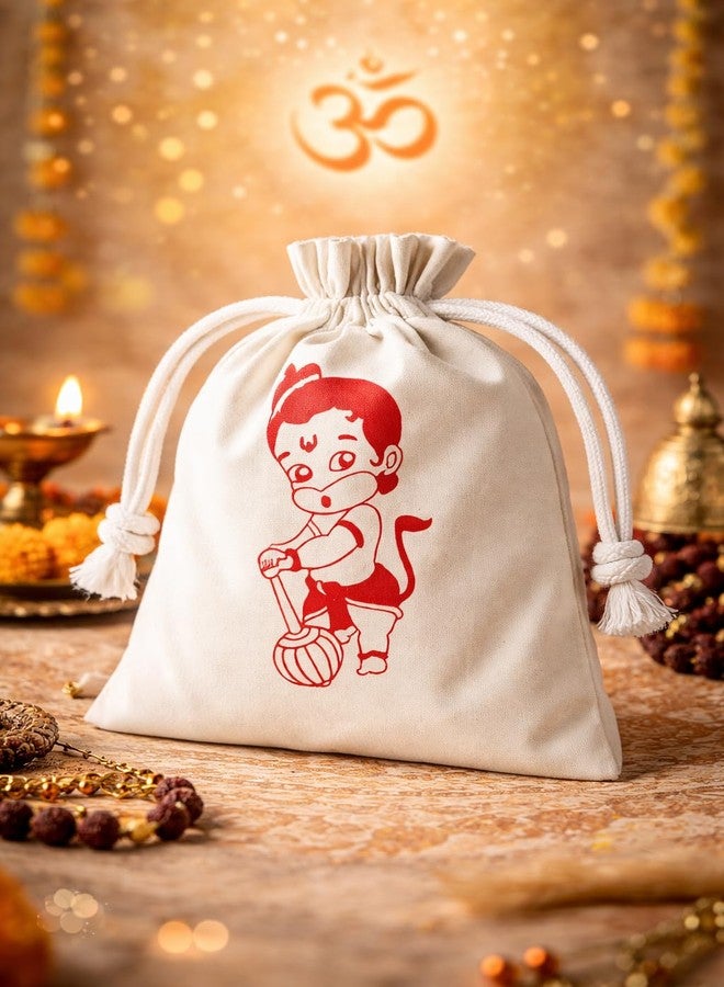 Handmakers Red Hanuman Print Canvas Potli Bags 7 * 9 inch (30) - Image 5