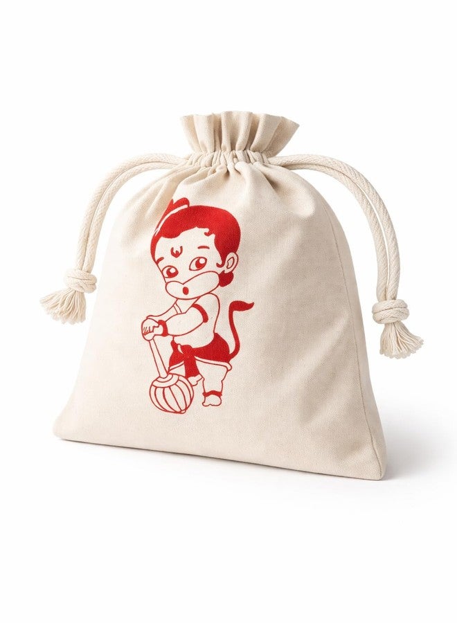 Handmakers Red Hanuman Print Canvas Potli Bags 7 * 9 inch (30) - Image 3