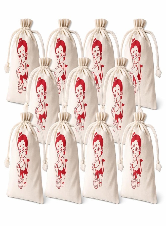 Handmakers Red Hanuman Print Canvas Potli Bags 7 * 9 inch (30) - Image 4