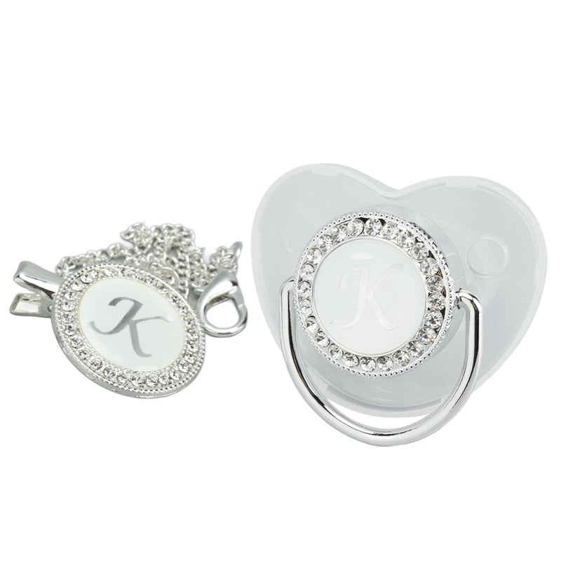 Silicone Baby Pacifier Silver A‑Z Letters Safe BPA Free One Piece Seamless Pacifier with Lid for Infant 6‑18 Months K - Image 4