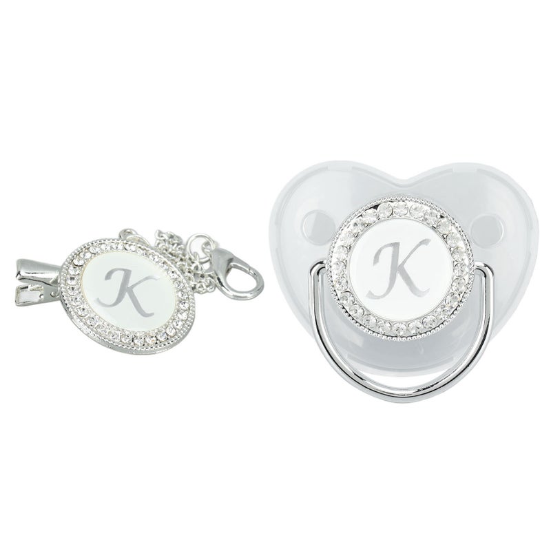 Silicone Baby Pacifier Silver A‑Z Letters Safe BPA Free One Piece Seamless Pacifier with Lid for Infant 6‑18 Months K - Image 1