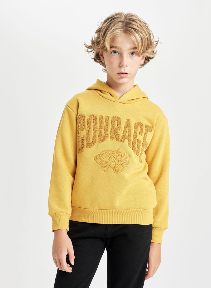 DeFacto Yellow Oversized Printed Hooded Thick Sweatshirt  - Image 1