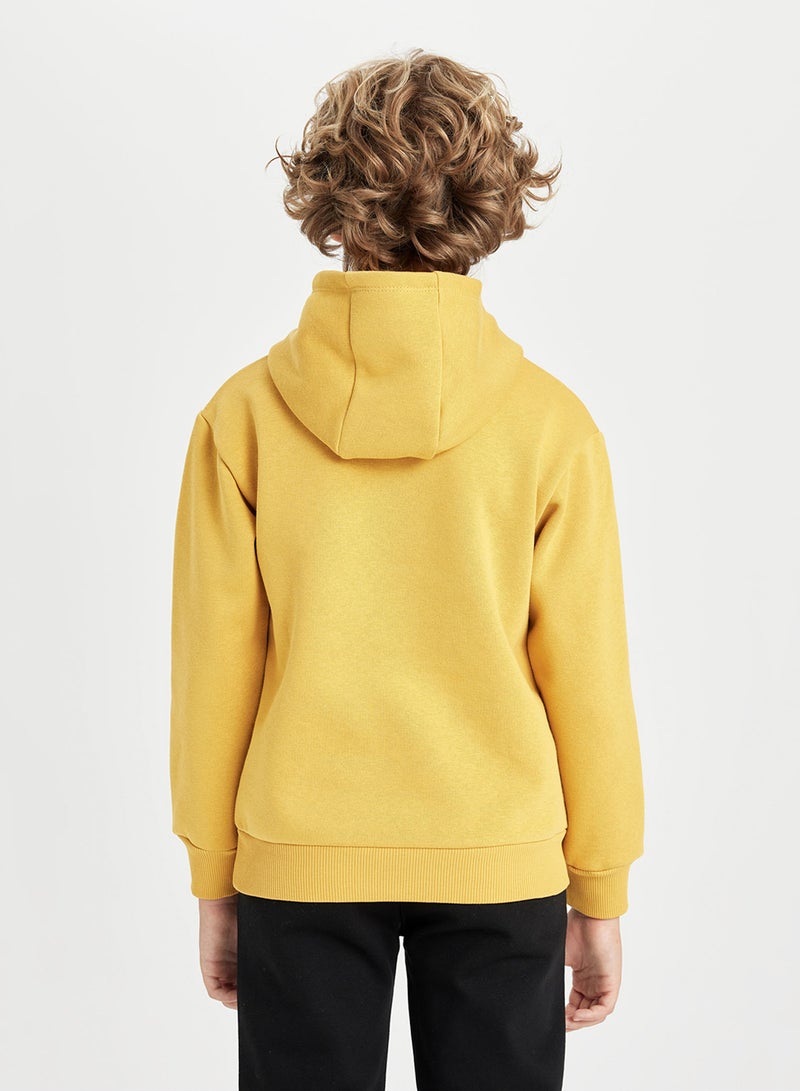 DeFacto Yellow Oversized Printed Hooded Thick Sweatshirt  - Image 2