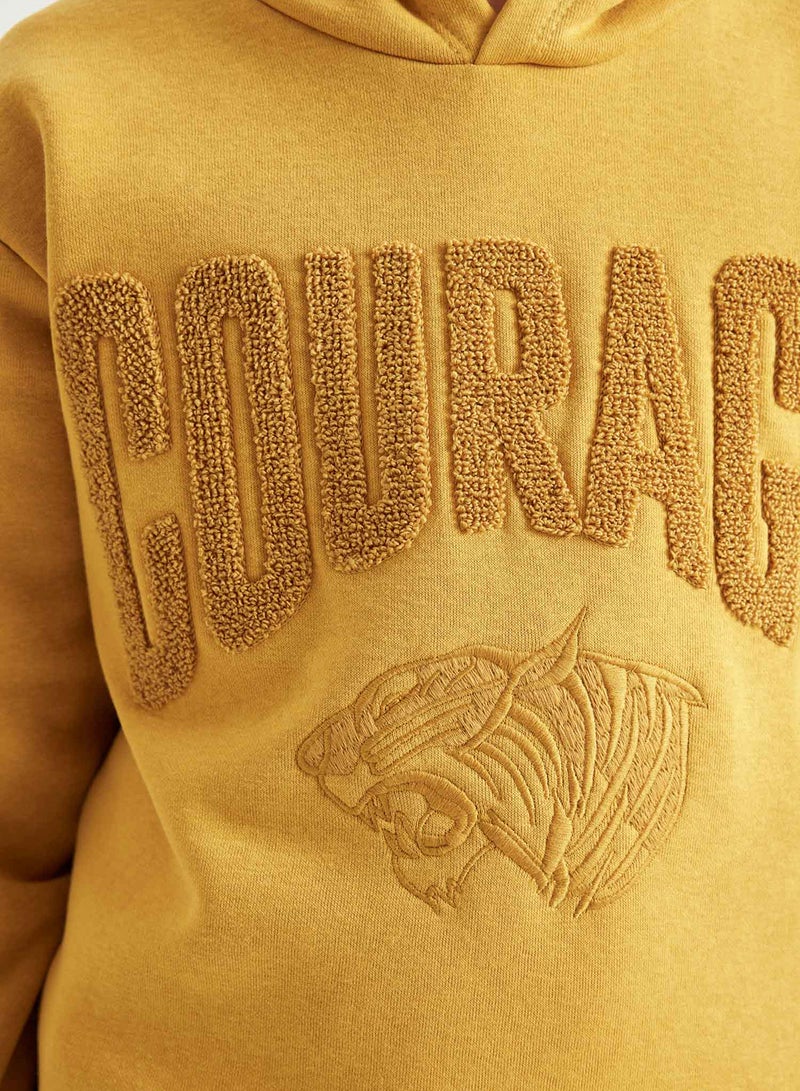 DeFacto Yellow Oversized Printed Hooded Thick Sweatshirt  - Image 3