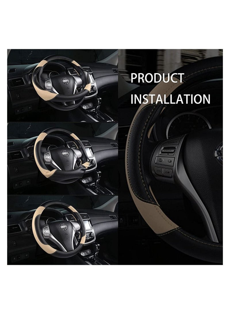 SYOSI Leather Car Steering Wheel Cover Non-Slip Car Wheel Cover Protector Breathable Microfiber Leather Universal Fit for Most Cars - Image 4