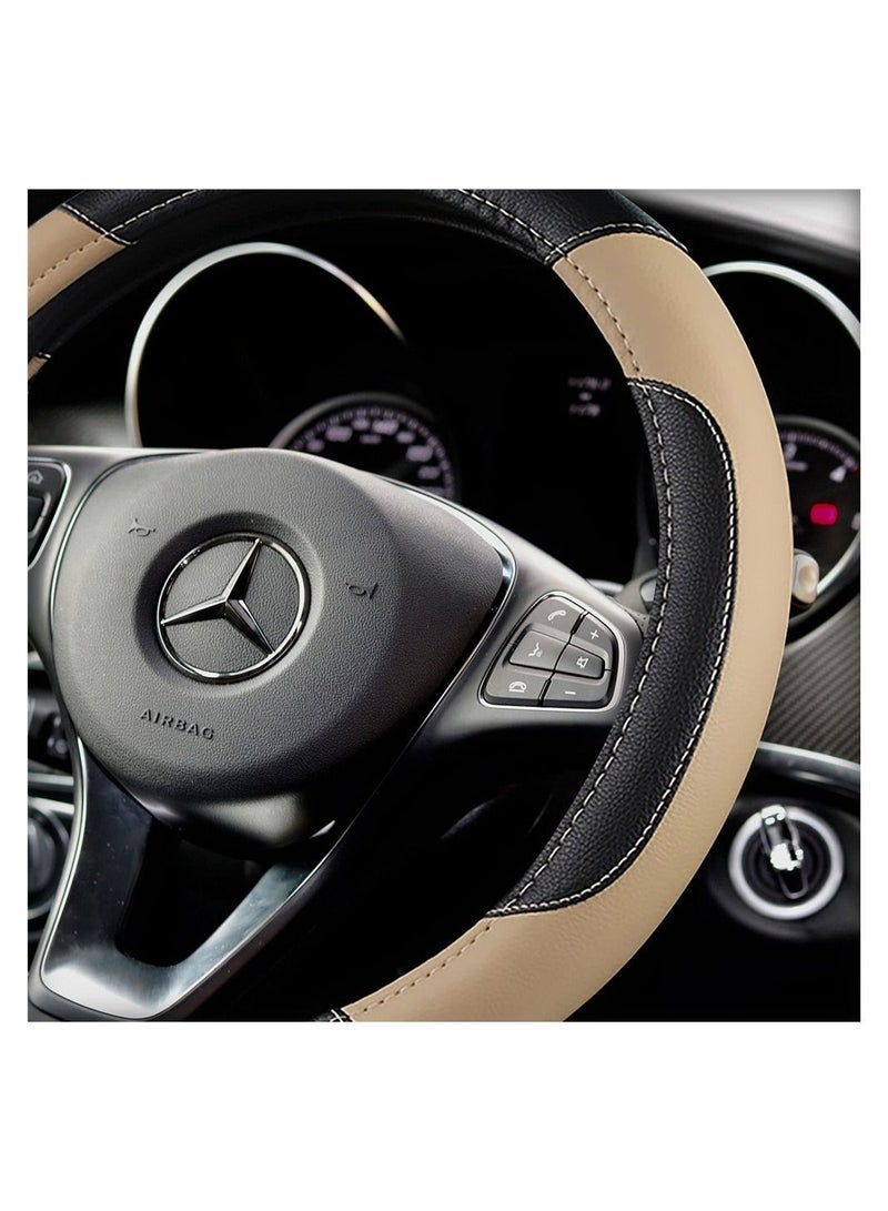 SYOSI Leather Car Steering Wheel Cover Non-Slip Car Wheel Cover Protector Breathable Microfiber Leather Universal Fit for Most Cars - Image 2