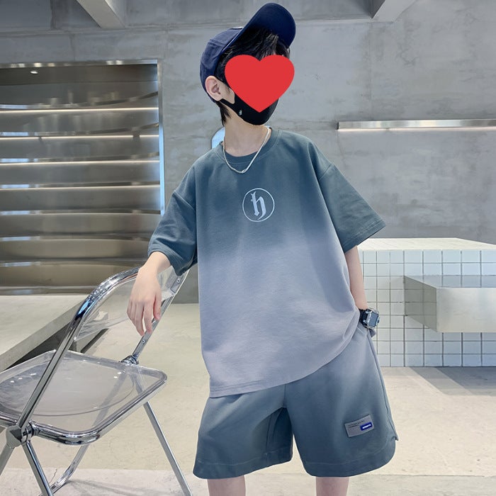 Boys Gradient Letter Print Sports Outfit Blue