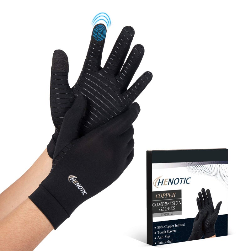 HENOTIC Copper Arthritis Gloves for Women Men, Touch Screen Anti-Slip Arthritis Compression Gloves for Relieving Carpal Tunnel Aches, Rheumatoid Pains, Joint Swell - Image 1