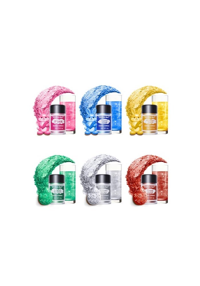ERCorArt Edible Glitter  6 Colors Luster Dust Edible Food Grade Cake Decorating Shimmering Glitter for Drinks Powder Glitter for Fondant Chocolate Candy Cookie 3g Vegan - Image 1