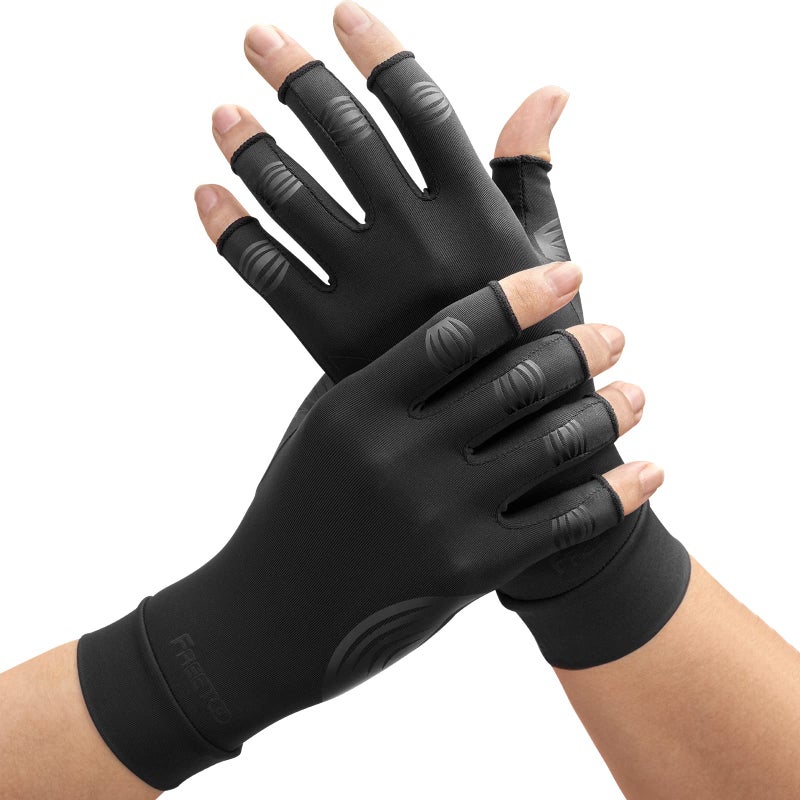 FREETOO Copper Arthritis Gloves for Carpal Tunnel Pain Relief Strengthen Compression Gloves to Alleviate Hand PainsSwelling Fingerless Computer Typing Gloves for RheumatoidTendonitis WomenMenXS