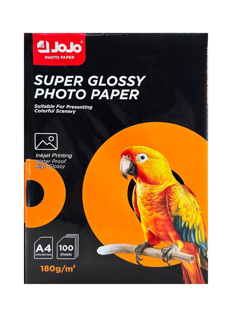 جوجو ورق صور لامع مقاوم للماء مقاس A4، وزن 180 جم، عبوة تحتوي على 100 ورقة - Image 1