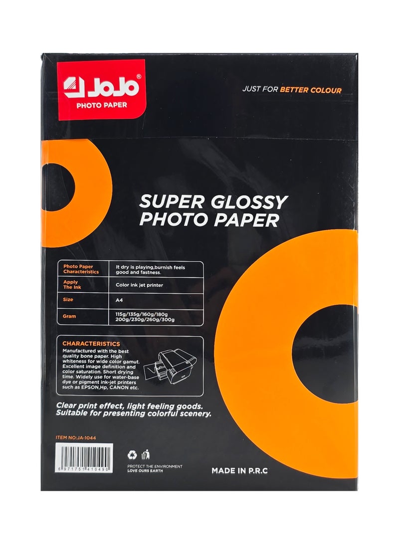 جوجو ورق صور لامع مقاوم للماء مقاس A4، وزن 180 جم، عبوة تحتوي على 100 ورقة - Image 2