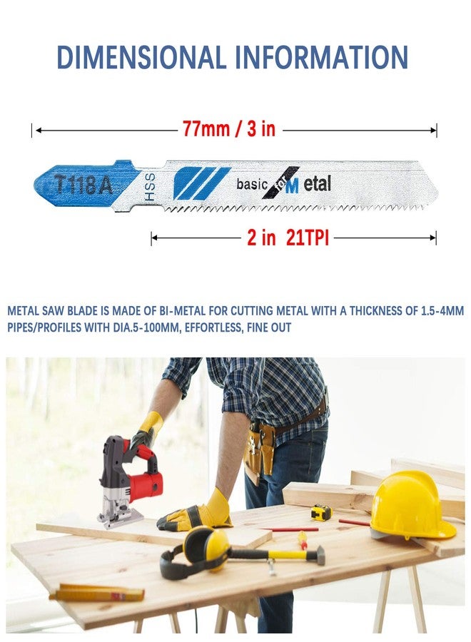 TAROSE 10-Piece T118A 3 Inch 21 TPI Assorted T-Shank Jig Saw Blades Set for Cutting Metal - Image 3