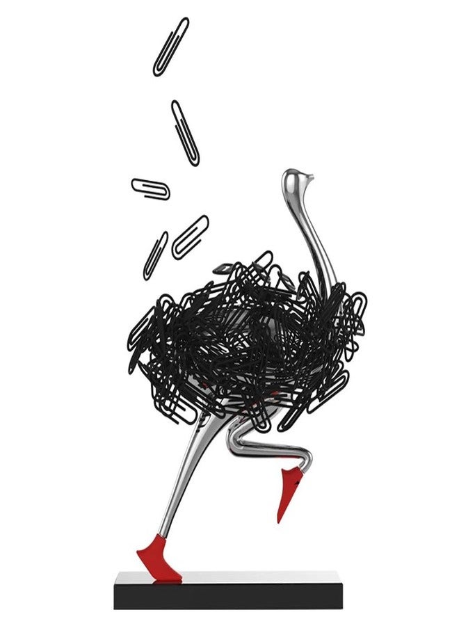 EHERDM Running Ostrich Magnetic Paperclip Holder Funny Office Desk Decor Decorative Jewelry Storage Dispenser Silver Creative Small Gifts for Friends Coworkers - Image 1