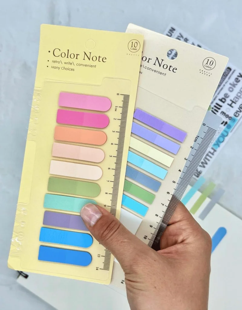 Kağıt Gemi Dükkan Paper Ship Shop 2-Piece Transparent Pet Index Set 18 Colored Ruler Pink and Blue Tones Oval and Straight Edge/index Sticker