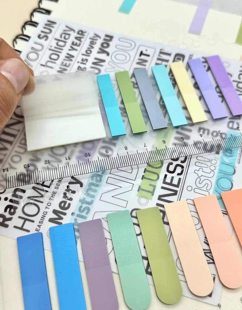 Kağıt Gemi Dükkan Paper Ship Shop 2-Piece Transparent Pet Index Set 18 Colored Ruler Pink and Blue Tones Oval and Straight Edge/index Sticker