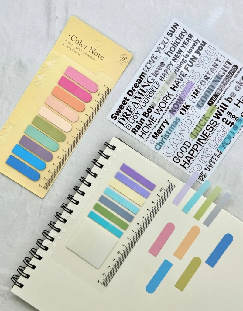 Kağıt Gemi Dükkan Paper Ship Shop 2-Piece Transparent Pet Index Set 18 Colored Ruler Pink and Blue Tones Oval and Straight Edge/index Sticker