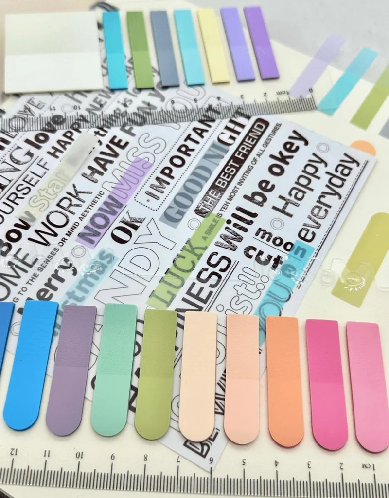 Kağıt Gemi Dükkan Paper Ship Shop 2-Piece Transparent Pet Index Set 18 Colored Ruler Pink and Blue Tones Oval and Straight Edge/index Sticker
