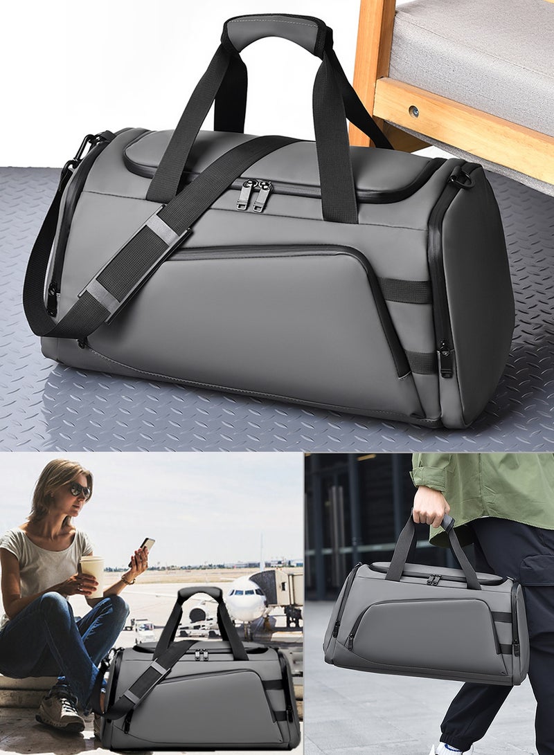 TokFaa Sports Gym Bag for Men Women Travel Duffel Bag with Shoes Compartment and Wet Pocket Carry on Bag 48L Waterproof Shoulder Weekender Overnight Luggage Bag Swimming Yoga Tote Bags(Grey) - Image 3