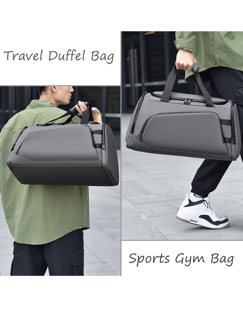 TokFaa Sports Gym Bag for Men Women Travel Duffel Bag with Shoes Compartment and Wet Pocket Carry on Bag 48L Waterproof Shoulder Weekender Overnight Luggage Bag Swimming Yoga Tote Bags(Grey) - Image 4