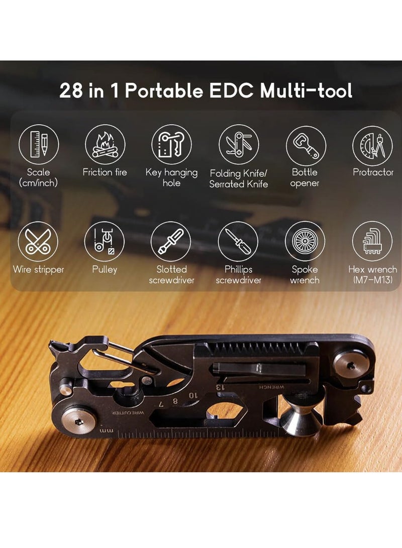 SOLARAE 28 in 1 EDC Multi-function Tool, Keychain portable Metal Pocket Tool for men, Wrench for Screwdriver, with Wrench, Ruler, Bottle Opene,Urgent Car Window Breaker - Image 3