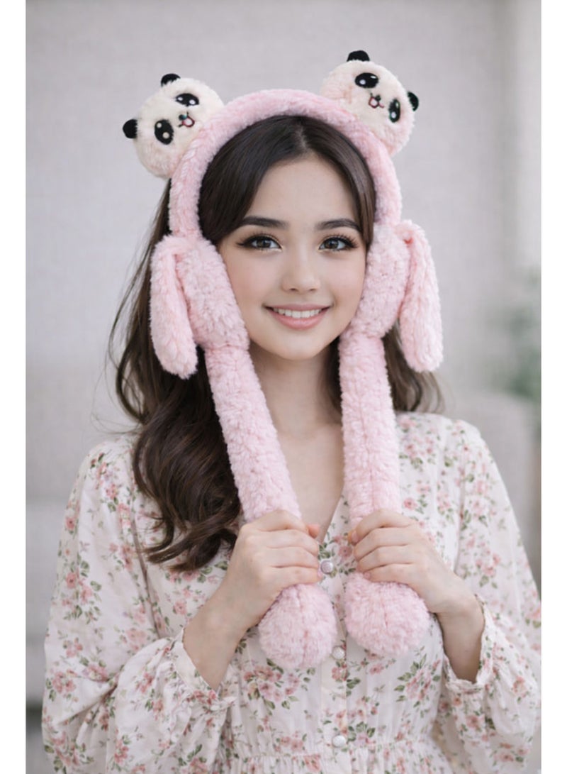 Earss Cartoon Panda Moving Ear Muffs for Women & Kids – Cute Animal Ear Warmers with Moving Ears, Soft Plush Winter Earmuffs for Girls, Boys & Teens - Image 1