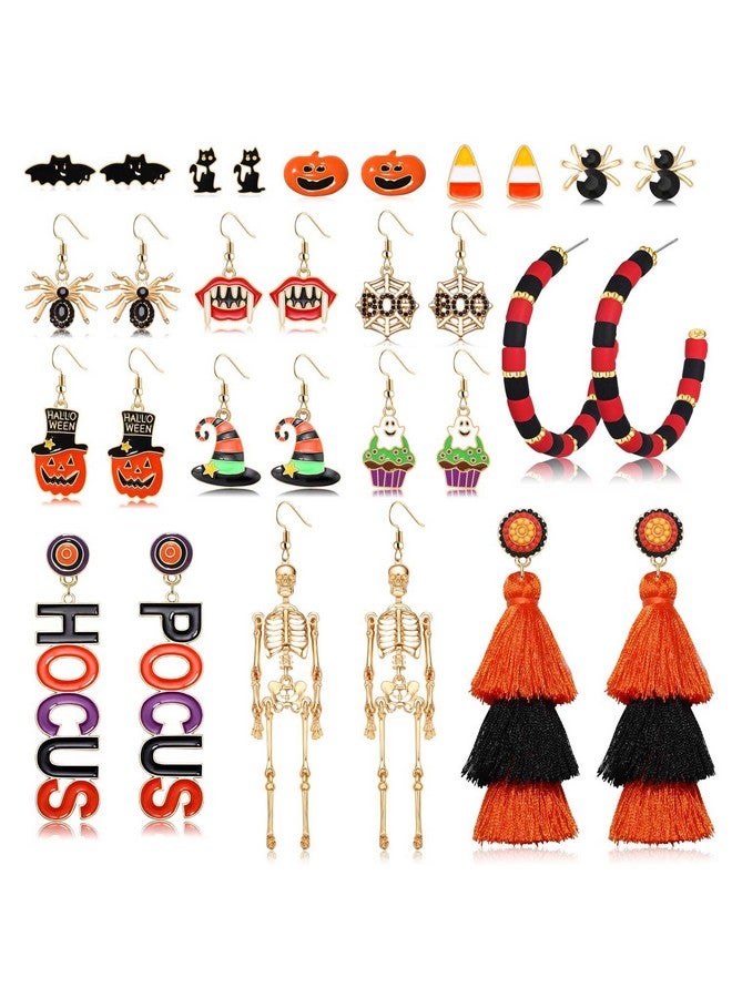 PHALIN Halloween Earrings Set, Spider Web Pumpkin Ghost Bat Drop Earring Studs For Women Halloween Jewelry Set For Party (Style J) - Image 1