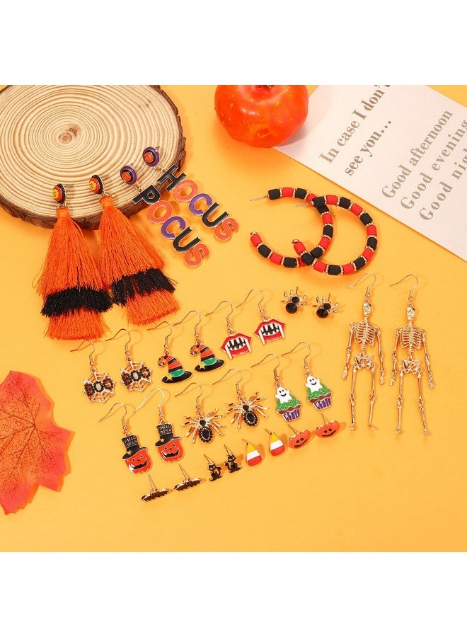 PHALIN Halloween Earrings Set, Spider Web Pumpkin Ghost Bat Drop Earring Studs For Women Halloween Jewelry Set For Party (Style J) - Image 2